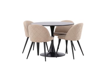 Glade Matgrupp 100 cm Rund med 4 Velvet stolar - Beige - Möbler - Matplats - Matgrupp & matbord med stolar