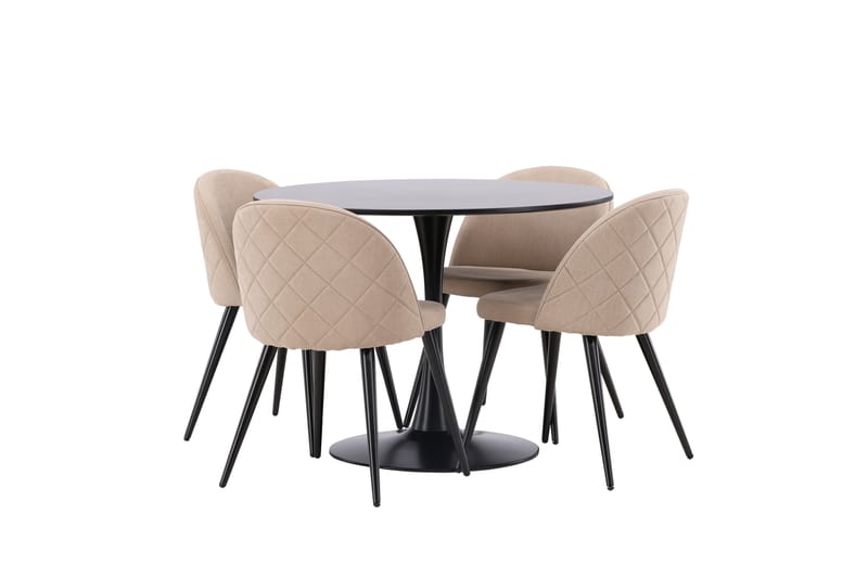 Glade Matgrupp 100 cm Rund med 4 Velvet stolar - Beige - Möbler - Matplats - Matgrupp & matbord med stolar