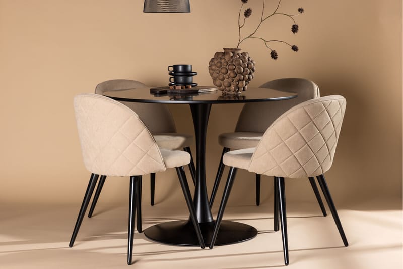 Glade Matgrupp 100 cm Rund med 4 Velvet stolar - Beige - Möbler - Matplats - Matgrupp & matbord med stolar