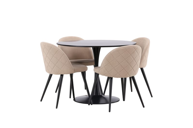 Glade Matgrupp 100 cm Rund med 4 Velvet stolar - Beige - Möbler - Matplats - Matgrupp & matbord med stolar