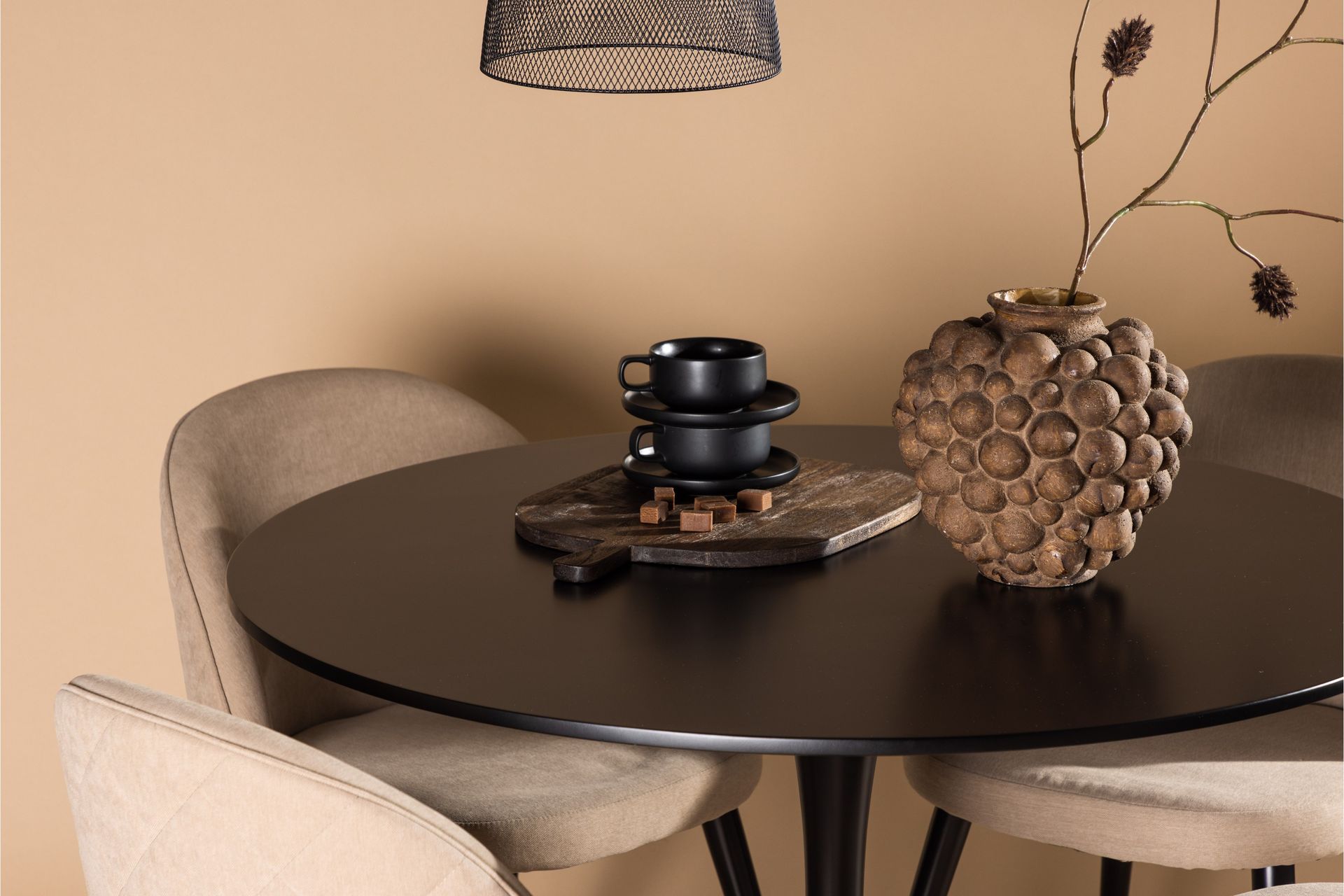 Glade Matgrupp 100 cm Rund med 4 Velvet stolar - Beige - Möbler - Matplats - Matgrupp & matbord med stolar