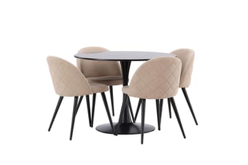Glade Matgrupp 100 cm Rund med 4 Velvet stolar - Beige - Möbler - Matplats - Matgrupp & matbord med stolar