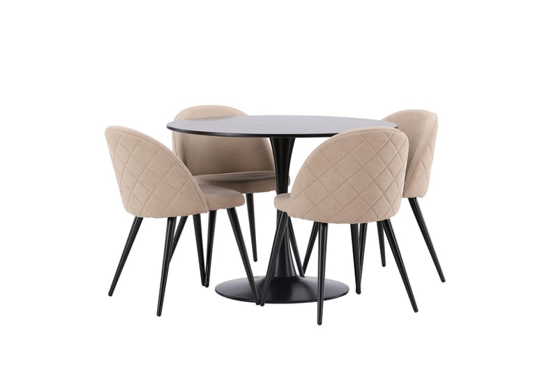 Glade Matgrupp 100 cm Rund med 4 Velvet stolar - Beige - Möbler - Matplats - Matgrupp & matbord med stolar