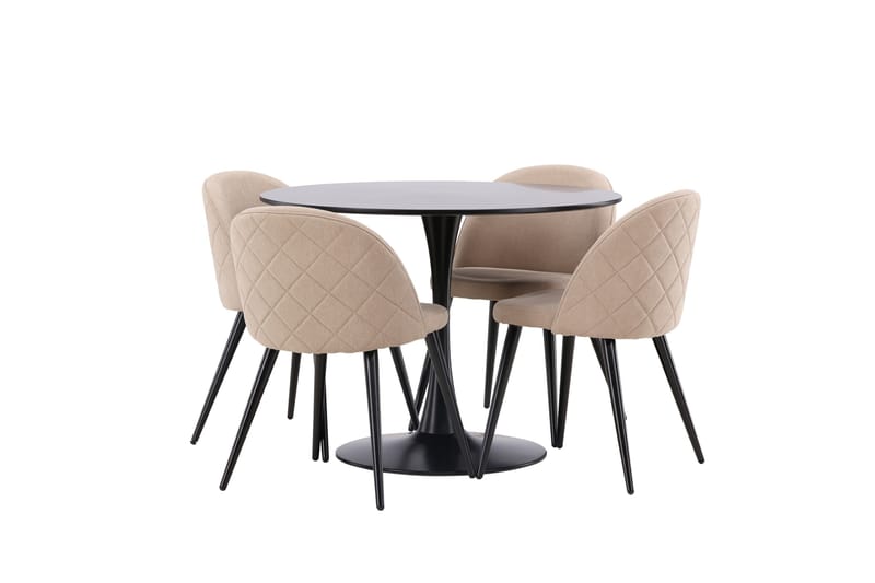 Glade Matgrupp 100 cm Rund med 4 Velvet stolar - Beige - Möbler - Matplats - Matgrupp & matbord med stolar