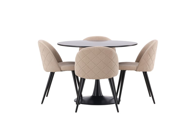 Glade Matgrupp 100 cm Rund med 4 Velvet stolar - Beige - Möbler - Matplats - Matgrupp & matbord med stolar