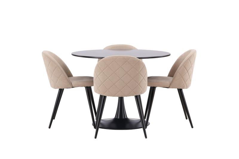 Glade Matgrupp 100 cm Rund med 4 Velvet stolar - Beige - Möbler - Matplats - Matgrupp & matbord med stolar