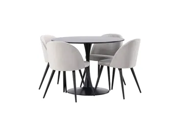 Glade Matgrupp 100 cm Rund med 4 Velvet stolar - Svart - Möbler - Matplats - Matgrupp & matbord med stolar