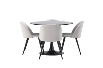 Glade Matgrupp 100 cm Rund med 4 Velvet stolar - Svart - Möbler - Matplats - Matgrupp & matbord med stolar