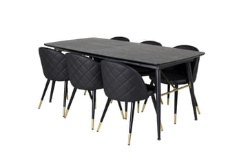 Gold Matbord 180 cm Förlängningsbart med 6 Velvet Deluxe Matstol - Möbler - Matplats - Matgrupp & matbord med stolar
