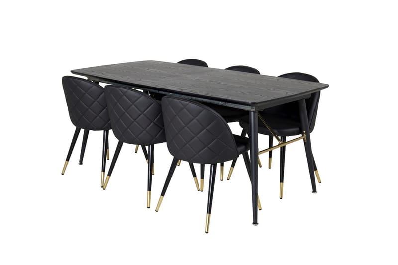 Gold Matbord 180 cm Förlängningsbart med 6 Velvet Deluxe Matstol - Möbler - Matplats - Matgrupp & matbord med stolar