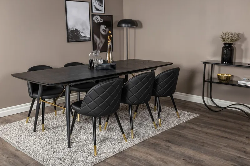Gold Matbord 180 cm Förlängningsbart med 6 Velvet Deluxe Matstol
