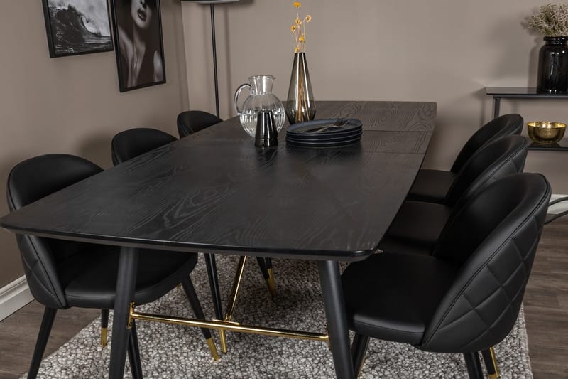 Gold Matbord 180 cm Förlängningsbart med 6 Velvet Deluxe Matstol - Möbler - Matplats - Matgrupp & matbord med stolar