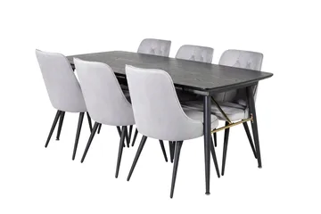 Gold Matbord 180 cm Förlängningsbart med 6 Velvet Deluxe Sammetstol - Ljusgrå, Svart - Möbler - Matplats - Matgrupp & matbord med stolar