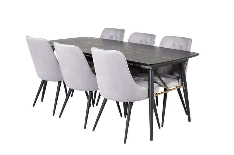 Gold Matbord 180 cm Förlängningsbart med 6 Velvet Deluxe Sammetstol - Ljusgrå, Svart - Möbler - Matplats - Matgrupp & matbord med stolar