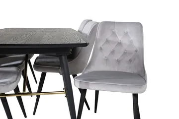 Gold Matbord 180 cm Förlängningsbart med 6 Velvet Deluxe Sammetstol - Ljusgrå, Svart - Möbler - Matplats - Matgrupp & matbord med stolar