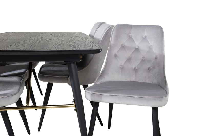 Gold Matbord 180 cm Förlängningsbart med 6 Velvet Deluxe Sammetstol - Ljusgrå, Svart - Möbler - Matplats - Matgrupp & matbord med stolar