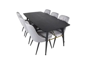 Gold Matbord 180 cm Förlängningsbart med 6 Velvet Deluxe Sammetstol - Ljusgrå, Svart - Möbler - Matplats - Matgrupp & matbord med stolar