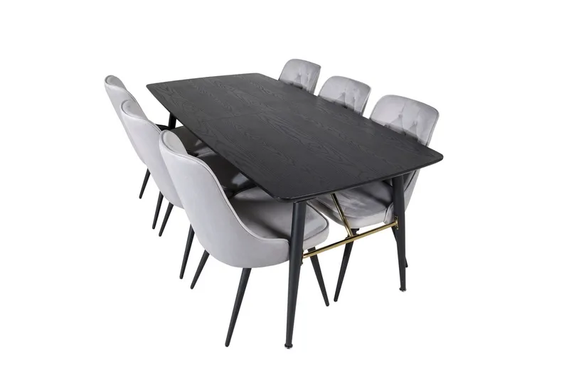 Gold Matbord 180 cm Förlängningsbart med 6 Velvet Deluxe Sammetstol - Ljusgrå, Svart - Möbler - Matplats - Matgrupp & matbord med stolar