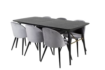 Gold Matbord 180 cm Förlängningsbart med 6 Velvet Köksstol Sammet - Möbler - Matplats - Matgrupp & matbord med stolar