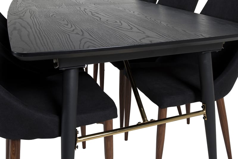 Gold Matgrupp Förlängningsbar 180-220 cm Rektangulär med 6 Leone stolar - Svart/Guld - Möbler - Matplats - Matgrupp & matbord med stolar