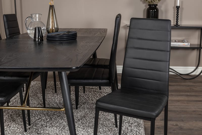 Gold Matgrupp Förlängningsbar 180-220 cm Rektangulär med 6 Slim stolar - Möbler - Matplats - Matgrupp & matbord med stolar