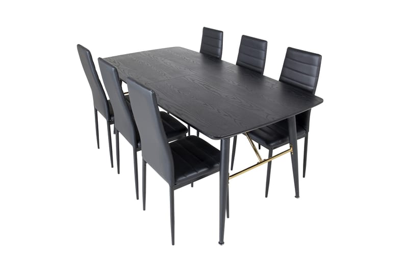 Gold Matgrupp Förlängningsbar 180-220 cm Rektangulär med 6 Slim stolar - Möbler - Matplats - Matgrupp & matbord med stolar