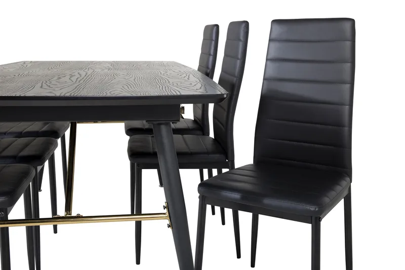 Gold Matgrupp Förlängningsbar 180-220 cm Rektangulär med 6 Slim stolar - Möbler - Matplats - Matgrupp & matbord med stolar