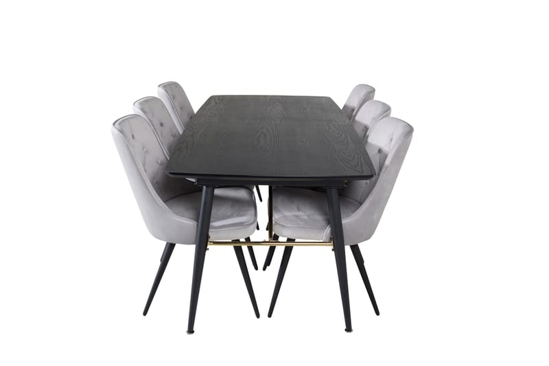 Gold Matgrupp Förlängningsbar 180-220 cm Rektangulär med 6 Velvet Deluxe stolar, Svart/Guld