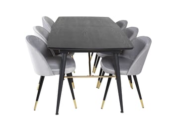 Gold Matgrupp Förlängningsbar 180-220 cm Rektangulär med 6 Velvet stolar