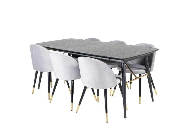 Gold Matgrupp Förlängningsbar 180-220 cm Rektangulär med 6 Velvet stolar - Svart/Guld - Möbler - Matplats - Matgrupp & matbord med stolar