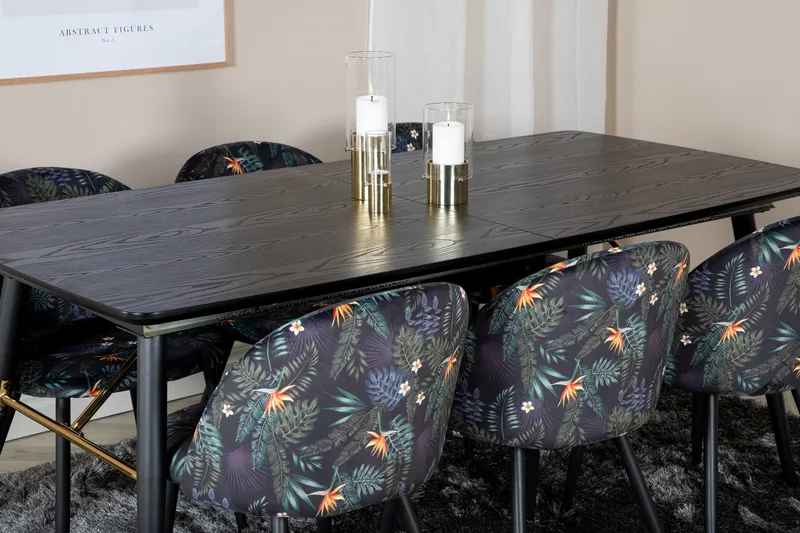 Gold Matgrupp Förlängningsbar 180-220 cm Rektangulär med 6 Velvet stolar - Svart/Guld - Möbler - Matplats - Matgrupp & matbord med stolar