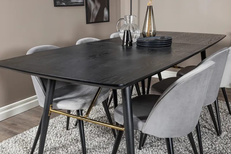 Gold Matgrupp Förlängningsbar 180-220 cm Rektangulär med 6 Velvet stolar - Svart/Guld - Möbler - Matplats - Matgrupp & matbord med stolar