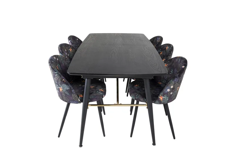 Gold Matgrupp Förl ängningsbar 180-220 cm Rektangulär med 6 Velvet stolar, Svart/Guld