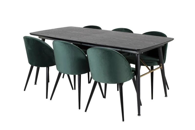 Gold Matgrupp Förlängningsbar 180-220 cm Rektangulär med 6 Velvet stolar - Möbler - Matplats - Matgrupp & matbord med stolar