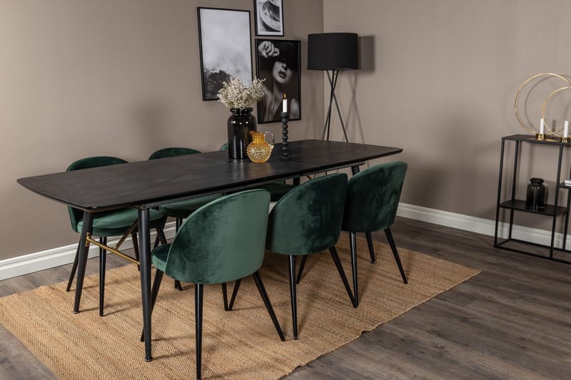 Gold Matgrupp Förlängningsbar 180-220 cm Rektangulär med 6 Velvet stolar - Möbler - Matplats - Matgrupp & matbord med stolar