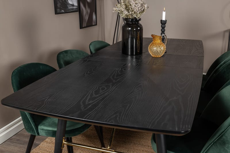 Gold Matgrupp Förlängningsbar 180-220 cm Rektangulär med 6 Velvet stolar - Möbler - Matplats - Matgrupp & matbord med stolar