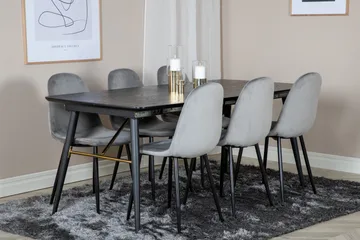 Gold Matgrupp Förlängningsbar 180-220 cm Rektangulär med 6 Polar stolar - Svart/Guld - Möbler - Matplats - Matgrupp & matbord med stolar