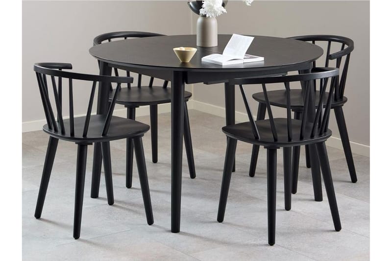 Grasonville Förlängningsbar Matgrupp 115-154 cm + 4 st Matstolar - Svart - Möbler - Matplats - Matgrupp & matbord med stolar