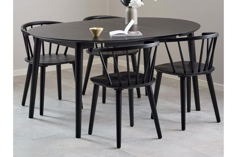 Grasonville Förlängningsbar Matgrupp 115-154 cm + 4 st Matstolar - Svart - Möbler - Matplats - Matgrupp & matbord med stolar