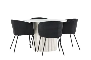 Härön Matgrupp 110 cm Rund med 4 Berit stolar - Vit/Svart - Möbler - Matplats - Matgrupp & matbord med stolar