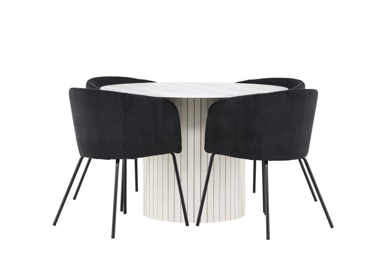 Härön Matgrupp 110 cm Rund med 4 Berit stolar - Vit/Svart - Möbler - Matplats - Matgrupp & matbord med stolar