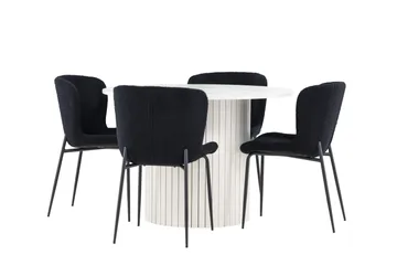 Härön Matgrupp 110 cm Rund med 4 Modesto stolar - Vit/Svart - Möbler - Matplats - Matgrupp & matbord med stolar
