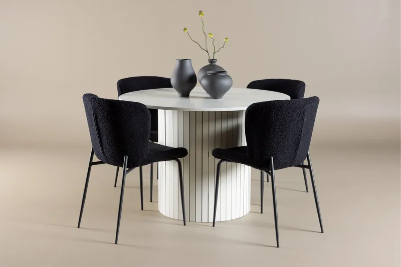 Härön Matgrupp 110 cm Rund med 4 Modesto stolar - Vit/Svart - Möbler - Matplats - Matgrupp & matbord med stolar