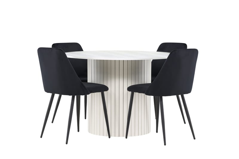 Härön Matgrupp 110 cm Rund med 4 Night stolar - Vit/Svart - Möbler - Matplats - Matgrupp & matbord med stolar