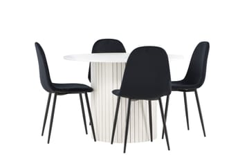 Härön Matgrupp 110 cm Rund med 4 Polar stolar - Vit/Svart - Möbler - Matplats - Matgrupp & matbord med stolar