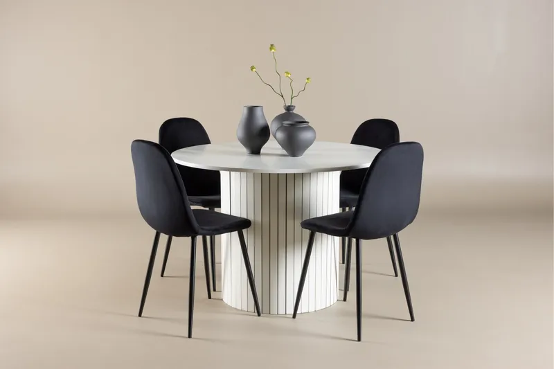 Härön Matgrupp 110 cm Rund med 4 Polar stolar - Vit/Svart - Möbler - Matplats - Matgrupp & matbord med stolar