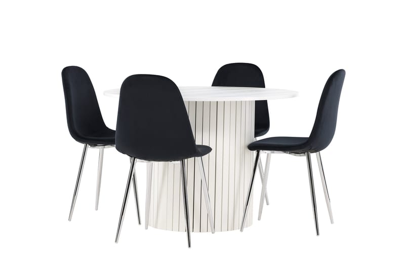 Härön Matgrupp 110 cm Rund med 4 Polar stolar - Vit/Svart - Möbler - Matplats - Matgrupp & matbord med stolar