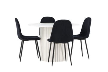 Härön Matgrupp 110 cm Rund med 4 Polar stolar - Vit/Svart - Möbler - Matplats - Matgrupp & matbord med stolar