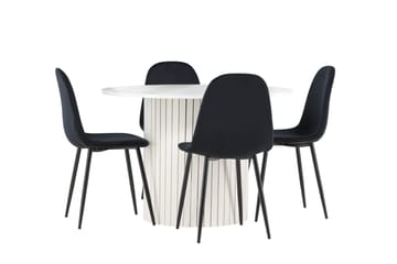 Härön Matgrupp 110 cm Rund med 4 Polar stolar - Vit/Svart - Möbler - Matplats - Matgrupp & matbord med stolar