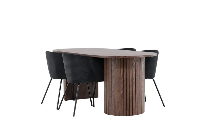 Härön Matgrupp 200 cm Oval med 4 Berit stolar, Mocca/Svart